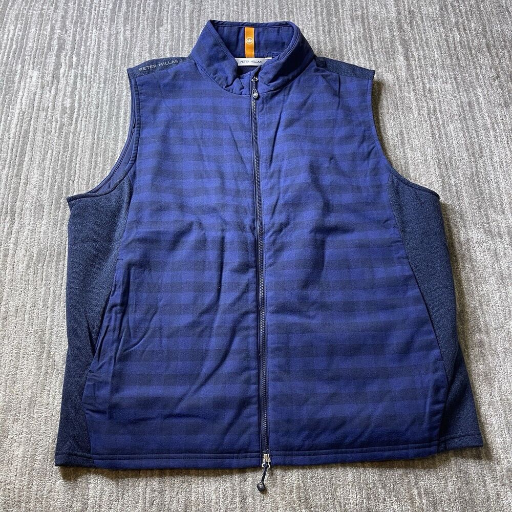 Peter Millar Vest Mens Large Fuse Elite Performance Flannel  Full Zip Navy NEW
